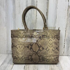 Tory Burch Gray Python Embosed and Black Structured Tote bag